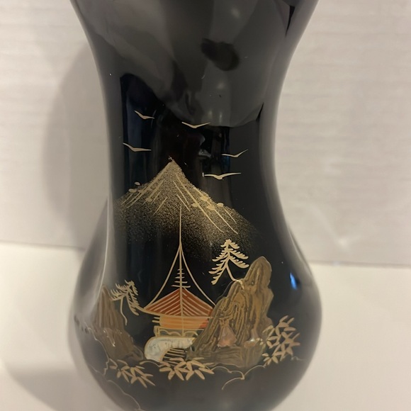 Pre-Owned Vintage Japanese AIZU Hand Painted Black Vase - Picture 3 of 5